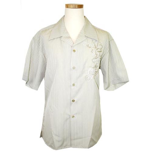 Pronti Light Sage Green/White Pinstripes And Embroidered Design 100% Micro Polyester Shirt S1530